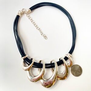 925 Sterling Silver Black Cord Gorgeous Statement Necklace